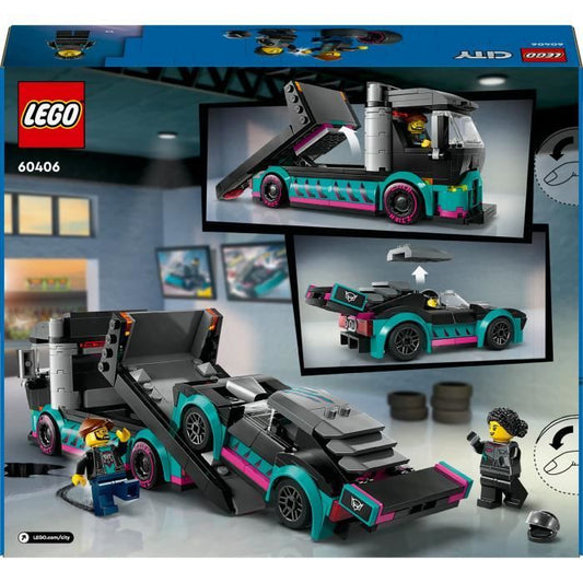 LEGO 60406 City Race Car and Car Transport Truck, Toy with Vehicle, Driver Minifigures