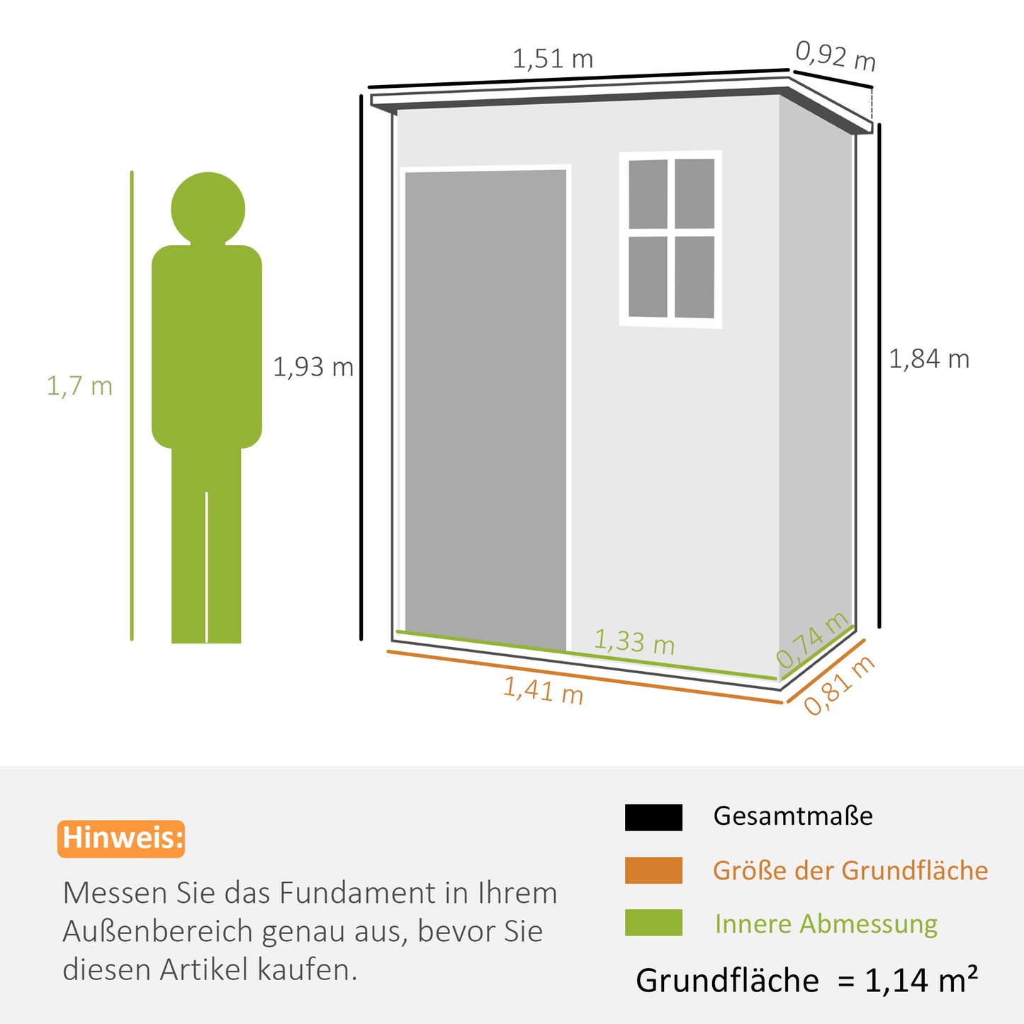 Outsunny Gerätehaus Kunststoff 1,14m² 151 x 92 x 193cm Geräteschuppen mit Pultdach Boden Fenster Grau