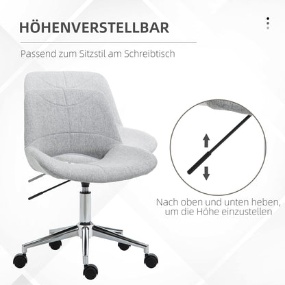 HOMCOM Bürostuhl, höhenverstellbar, um 360° drehbar, bis 110 kg, Metallrahmen, hellgrau, 49 x 56,5 x 73-82,5 cm