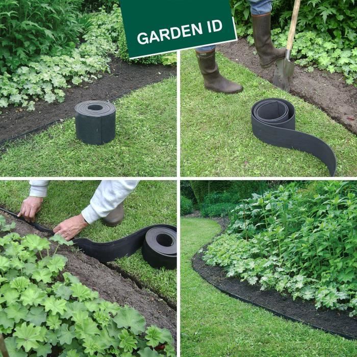 Recycled rubber garden edging - GARDEN ID Eco Border - 5 m H20 cm - Indestructible - Flexible, straight or curved installation.