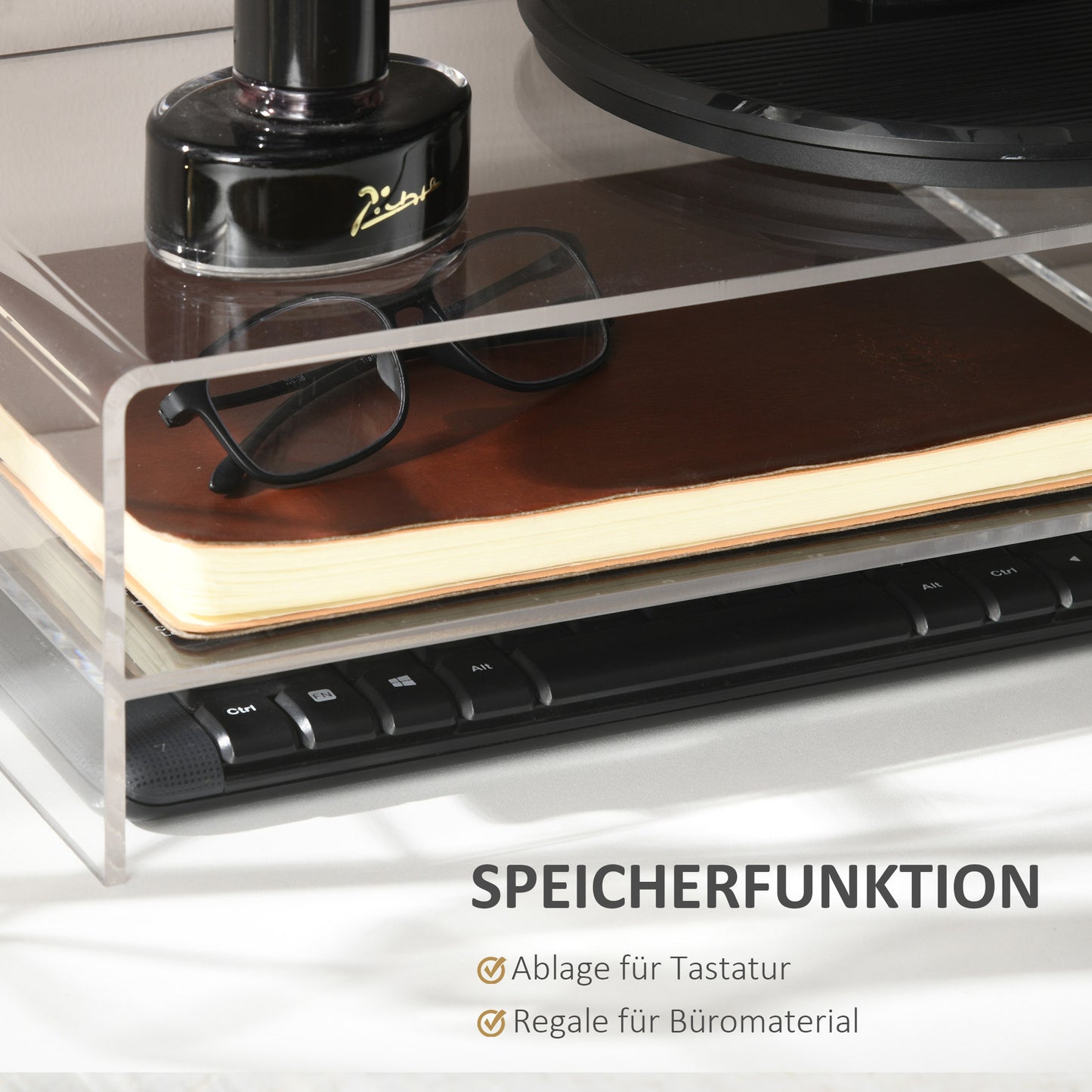 HOMCOM Monitorständer mit Tastaturfach, transparent, für Monitore bis 24 Zoll, 2 Etagen, Acryl, 50,8 x 19 x 12 cm