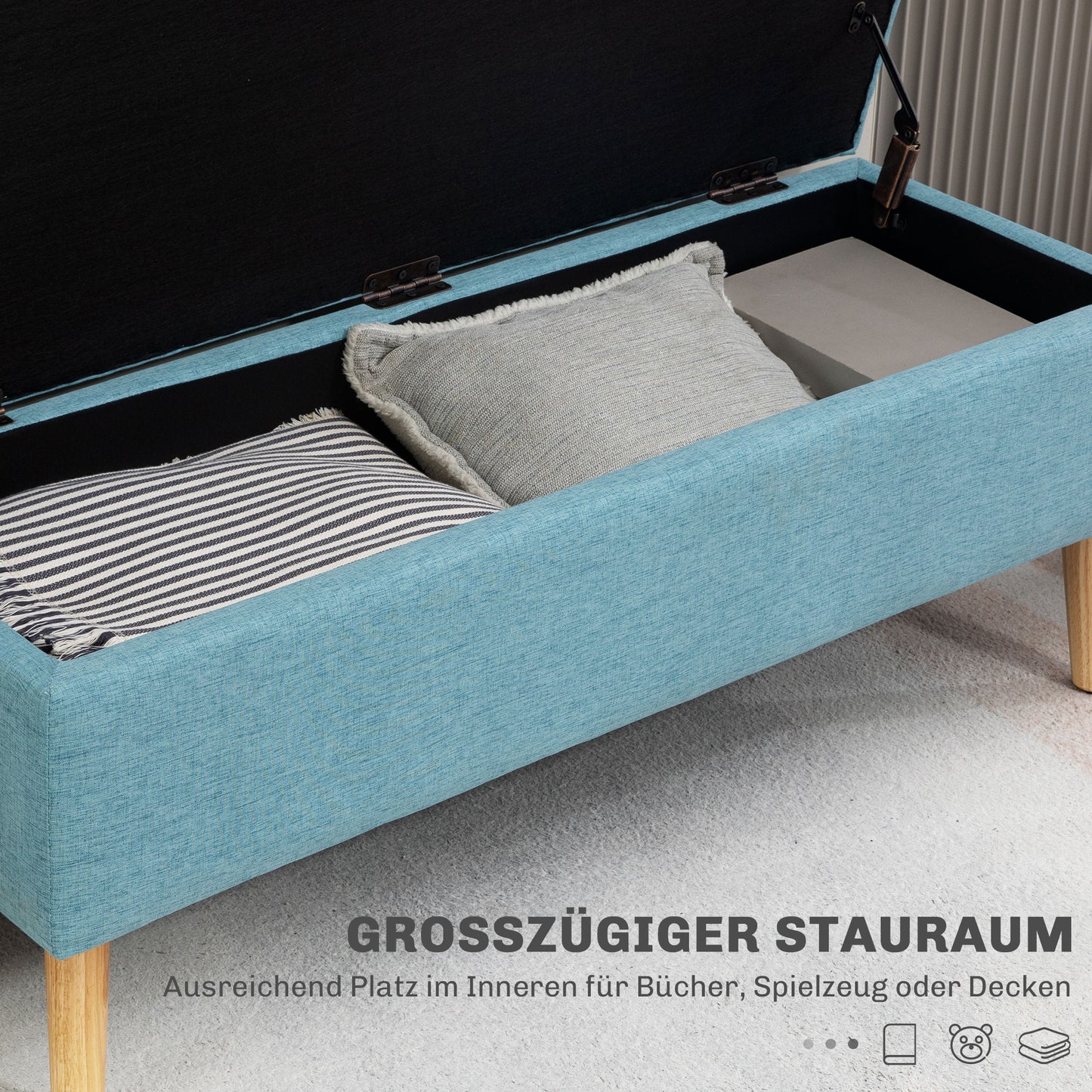 HOMCOM Sitzbank mit Stauraum, bis 220 kg, Leinenoptik, 110x39x45cm, Blau