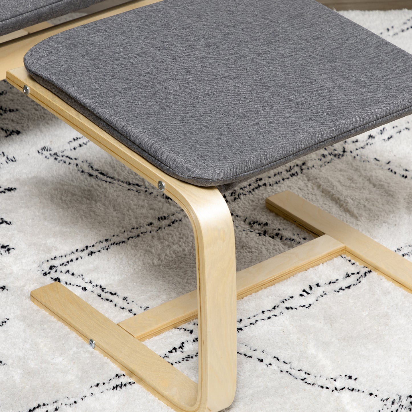 HOMCOM Sessel mit Fußhocker, Sessel-Set, bis 120 kg, Leinenoptik, Massivholz, Grau + Natur, 66,5 x 80 x 99 cm