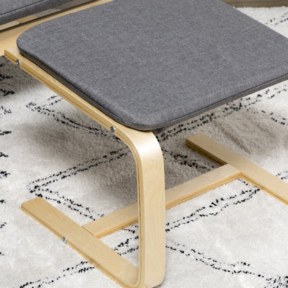 HOMCOM Sessel mit Fußhocker, Sessel-Set, bis 120 kg, Leinenoptik, Massivholz, Grau + Natur, 66,5 x 80 x 99 cm