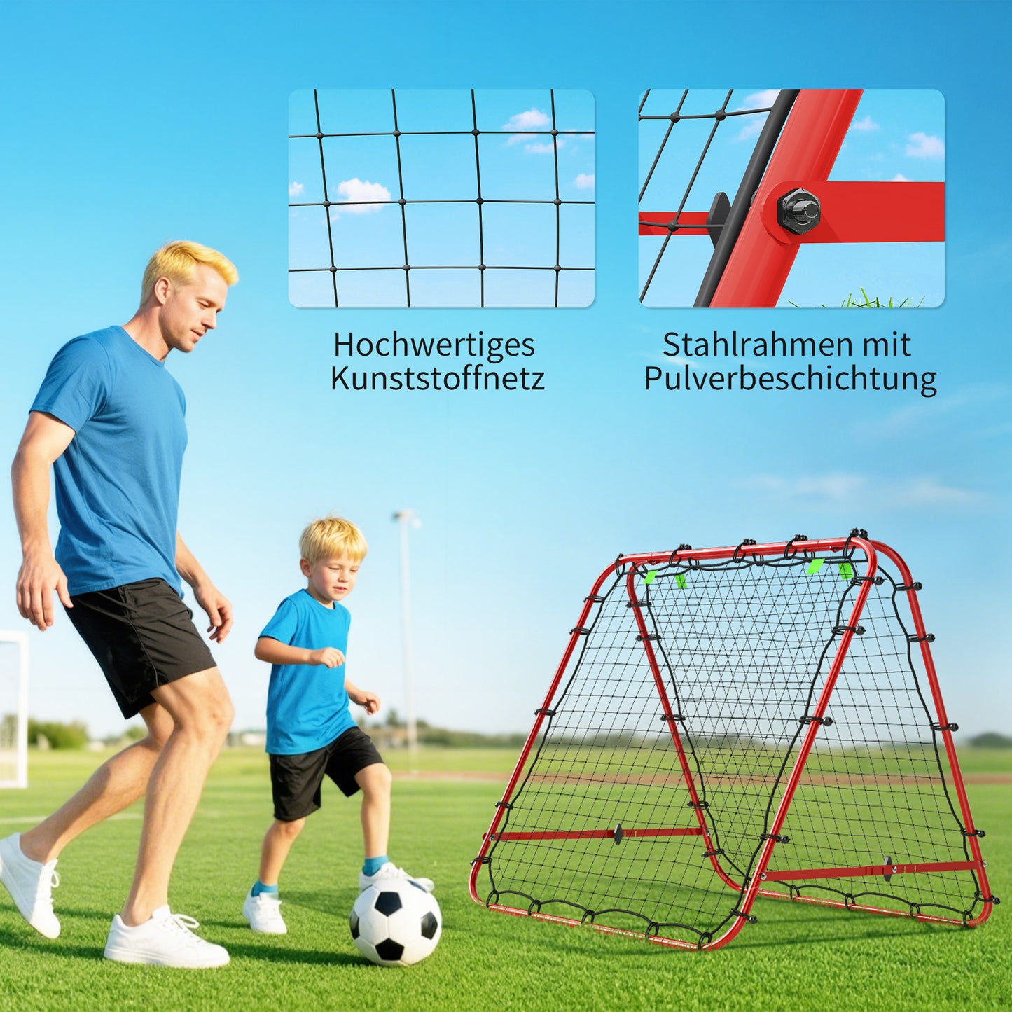 HOMCOM Fußballtor, verstellbar, klappbar, Metallrahmen, 100 x 68-95 cm, Rot