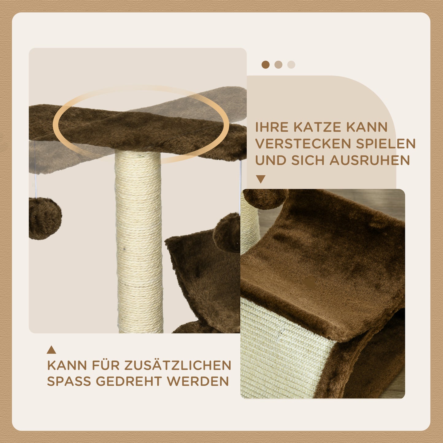 PawHut Kratzbaum liten Katzenkratzbaum Spielbaum Kratzstamm für Katzen mit Spielball Braun L40 x B30 x H43 cm