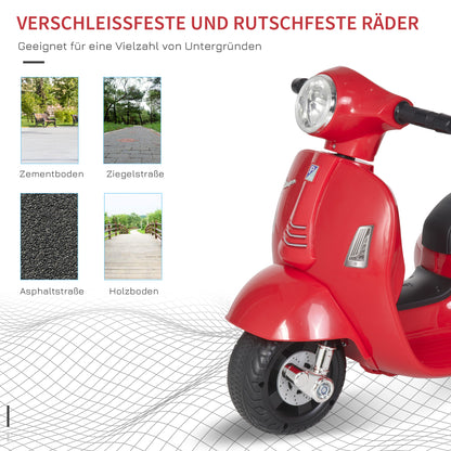 HOMCOM Elektro Kindermotorrad Vespa Elektromotorrad mit LED-Licht, Sound, Kinder Elektro Motorrad für Kinder von 18-36 Monate Rot