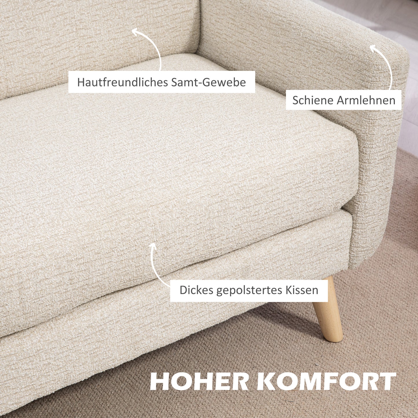 HOMCOM Zweisitzer-Sofa, komfortabel, 134x71x82 cm, Beige