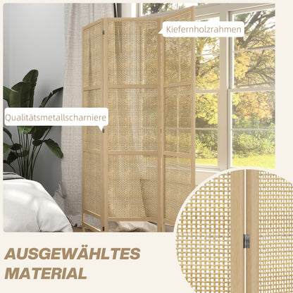 HOMCOM 3-teiliger Raumteiler, 180 cm faltbarer Wandschirm, Freistehender Raumtrenner mit handgewebtem Design für Zuhause, Natur