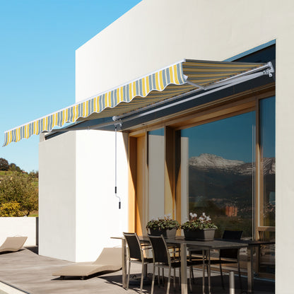 Outsunny Markise Gelenkarmmarkise Sonnenschutz Handkurbel Balkon Alu Gelb Grau 2,95 x 2,45 m