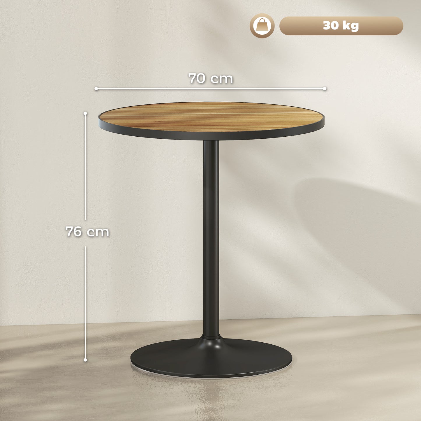 HOMCOM Runder Esstisch, Eichenholzoptik, kompaktes Design, för 2-4 personer, Eiche