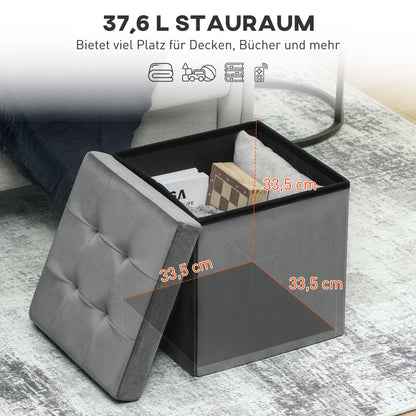 HOMCOM Klappbarer Sitzhocker mit Stauraum, Aufbewahrungsbox, Schaumstoff, MDF, Grau