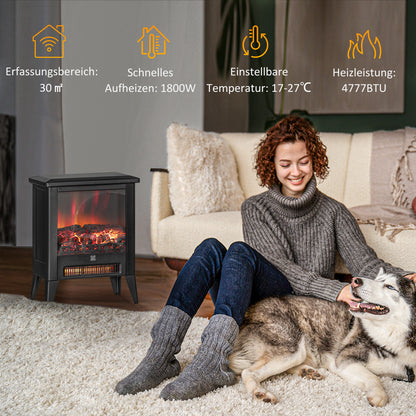 HOMCOM Elektrischer Kamin mit realistischem Feuereffekt, Überhitzungsschutz und niedrigem Geräuschpegel, 1800W, Schwarz