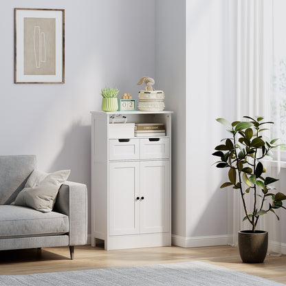 kleankin Badezimmerschrank mit 2 Schubladen, Tür, 60 x 30 x 109 cm, Weiß