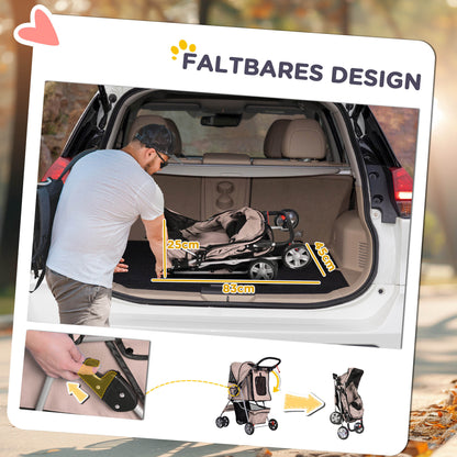 PawHut Hundebuggy Hundewagen bis 10 kg Klappbar Bodenkorb 2 Becherhalter Sonnendach Kaffeebraun