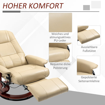 HOMCOM Relaxsessel, verstellbar, Liegefunktion, bis 120 kg, Kunstleder, 78 x 87 x 100 cm, Creme