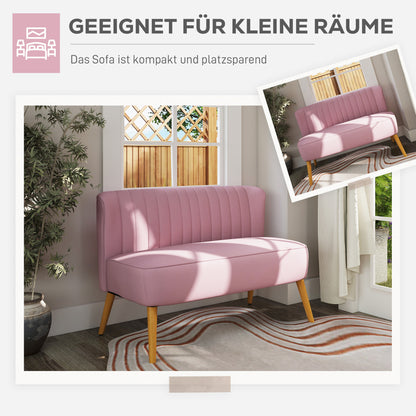 HOMCOM 2-Sitzer Stoffsofa Polstersofa Doppelsofa Sitzmöbel Loungesofa Holz Samtartiges Polyster Schaumstoff Rosa 117 x 56,5 x 77 cm