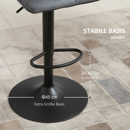 HOMCOM Barhocker 2er Set, Gepolstert Barstuhl mit Metallgestell, Lehne, Samtoptik, Höhenverstellbar 360° Drehbar