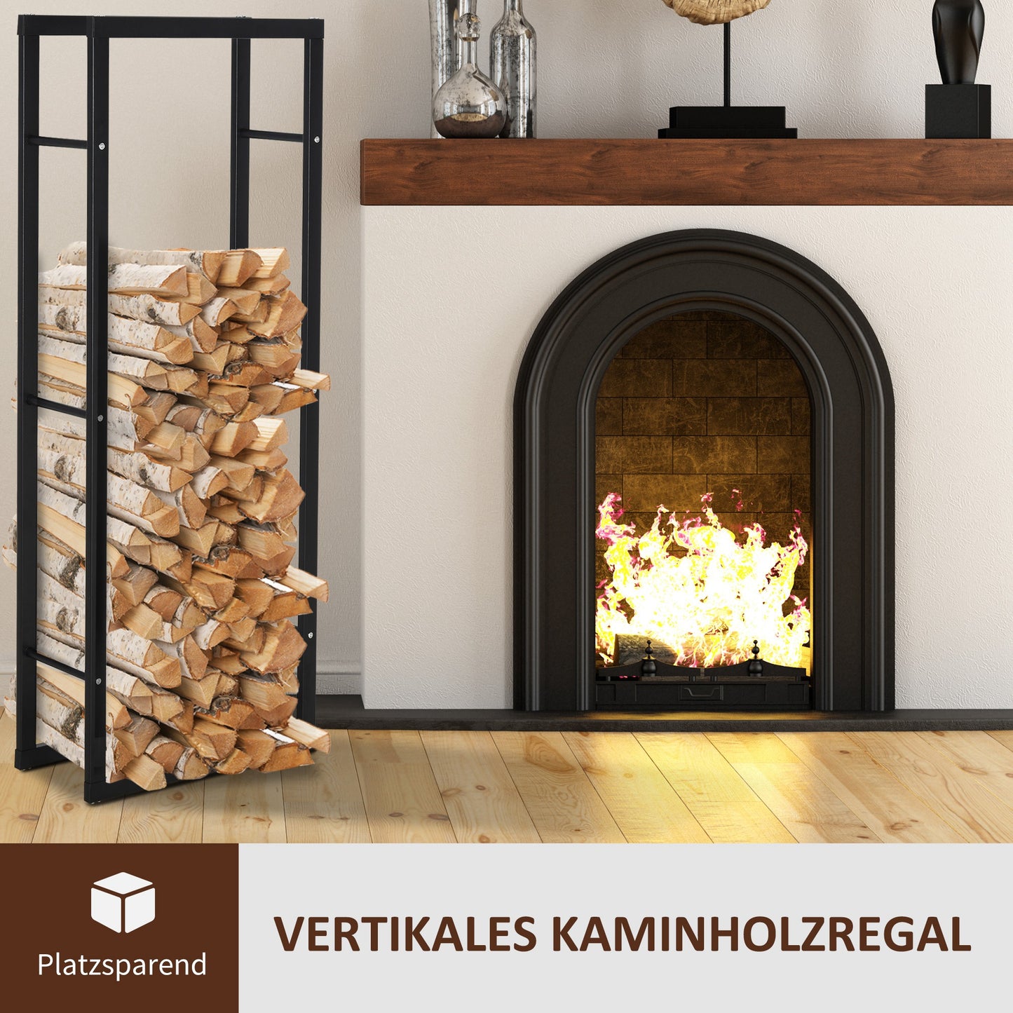 HOMCOM Kaminholzregal Metall 40 x 25 x 150 cm Brennholzregal Stapelhilfe Stahlrahmen bis 100kg Kaminholzunterstand Outdoor Holzregal Feuerholzregal für Garten Terrasse Außen Schwarz