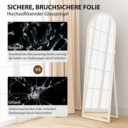 HOMCOM Ganzkörperspiegel, 50 x 160 cm, freistehend, Wandmontage, Bogenrahmen, Weiß