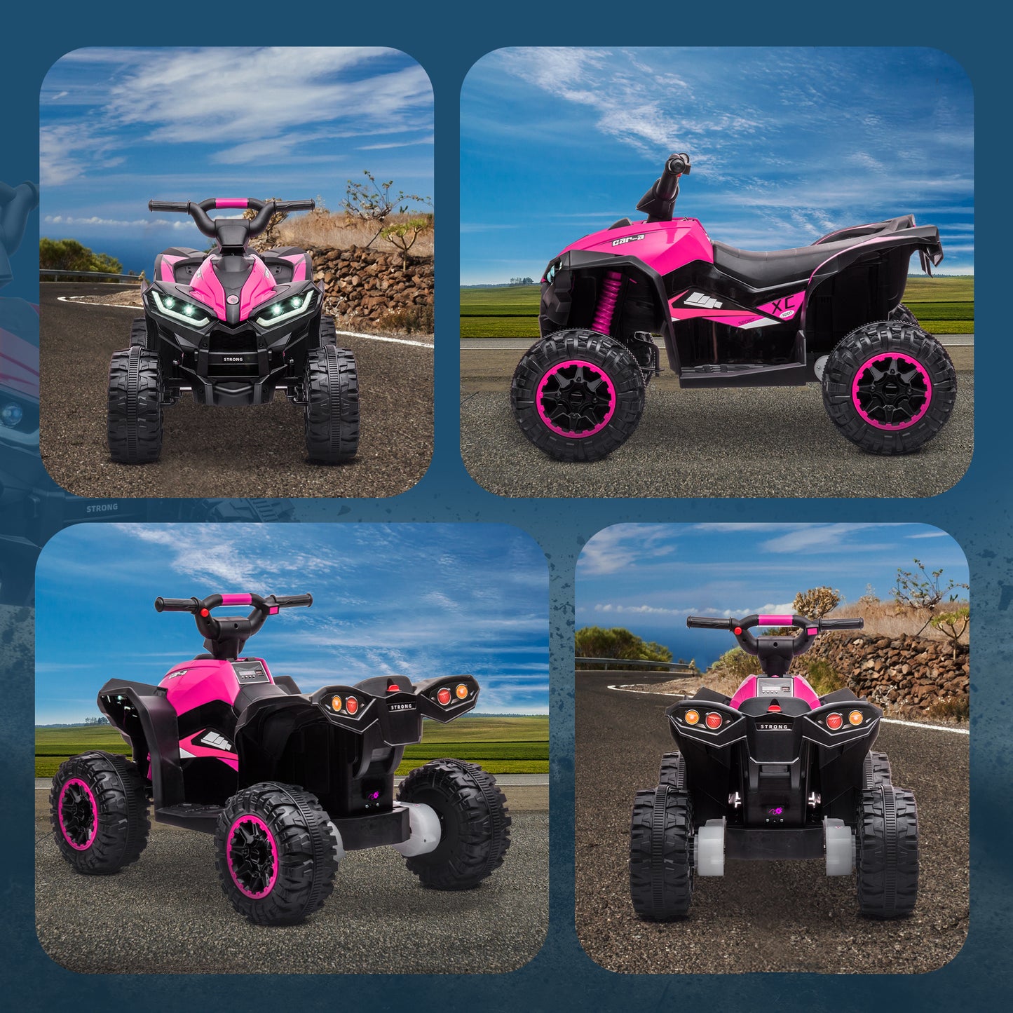 HOMCOM Elektro Kinderquad, 3-6 km/h, Licht/Musik, für 3-5 Jahre, bis 25kg, Rosa/Schwarz