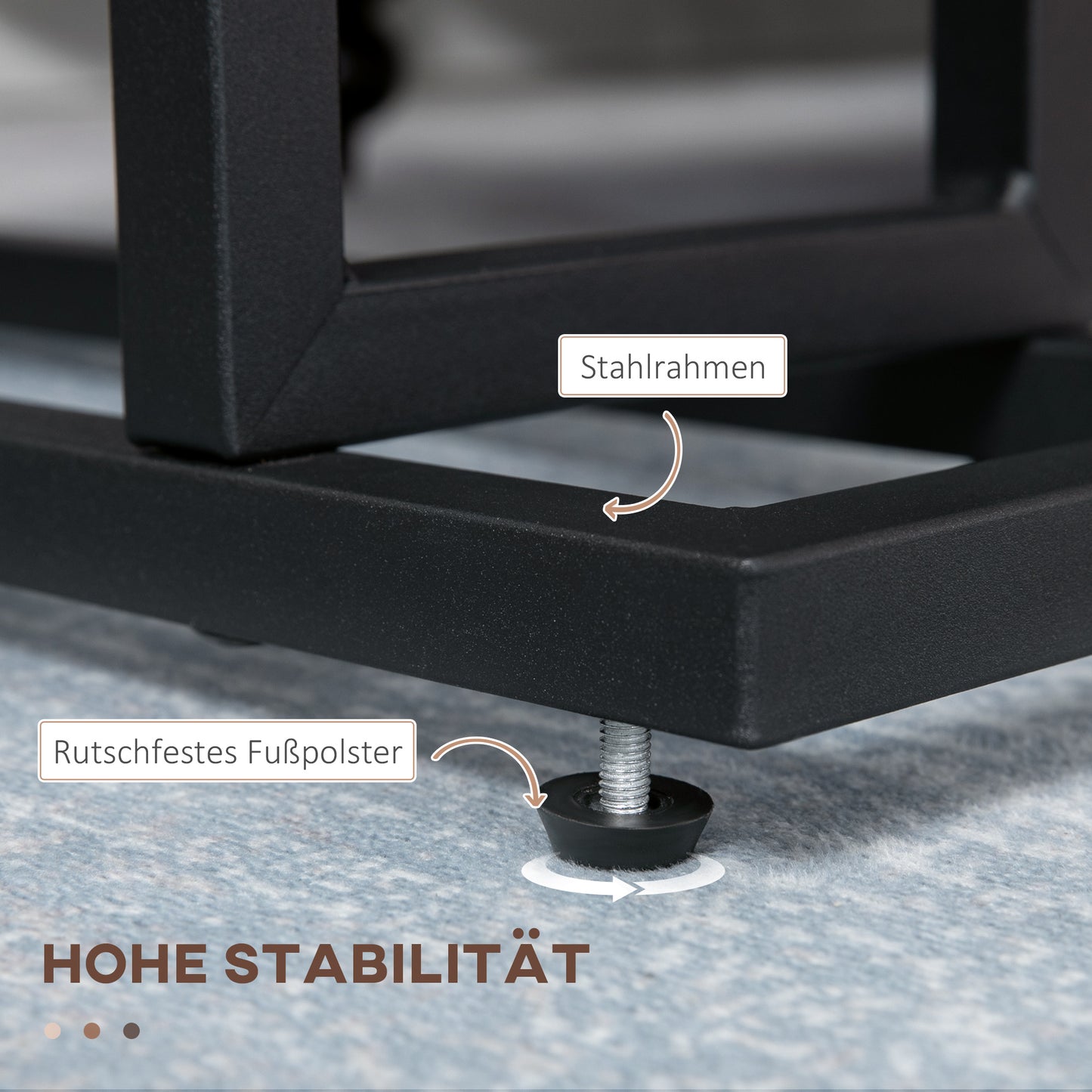 HOMCOM Beistelltisch, Nachttisch, schmales Design, mit Stofftasche, Stahl, dunkelbraun+schwarz, 49 x 19 x 55cm