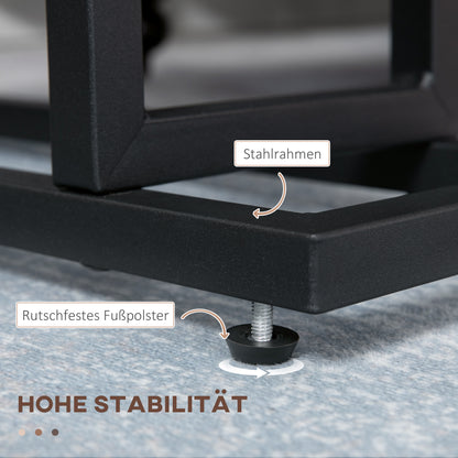 HOMCOM Beistelltisch, Nachttisch, schmales Design, mit Stofftasche, Stahl, dunkelbraun+schwarz, 49 x 19 x 55cm