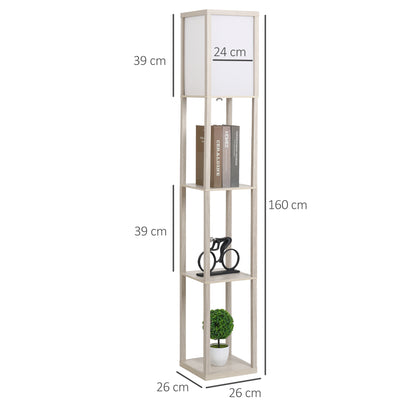 HOMCOM Stehlampe mit Regalen, Stehleuchte, Holz, 26 x 26 x 160 cm, für Wohn-/Schlafzimmer (Ohne Glühbirne)