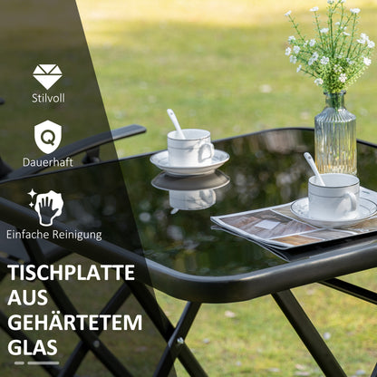 Outsunny Sitzgruppe für 2 Personen klappbar Balkonset 1 Tisch+2 Stühle Gartenmöbel Set Metall Mesh Schwarz+Grau