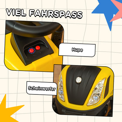 HOMCOM Rutsch-Traktor mit Anhänger, Hupe, Sandspielzeug, ab 1 Jahr, Kunststoff+Metall, gelb, 91 x 29 x 44cm