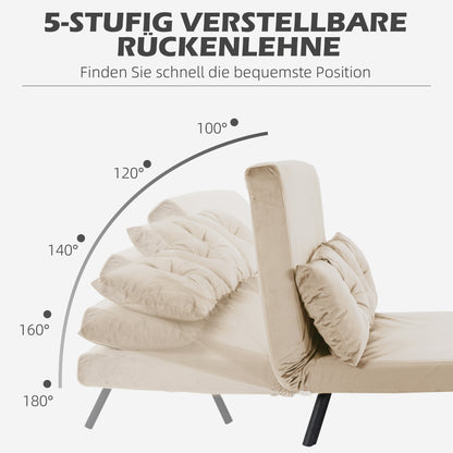 HOMCOM Schlafsofa 2er-Sofa Samtsofa, Schlaffunktion, inkl. 2 Kissen, Samtoptik, Natur + Beige + Schwarz