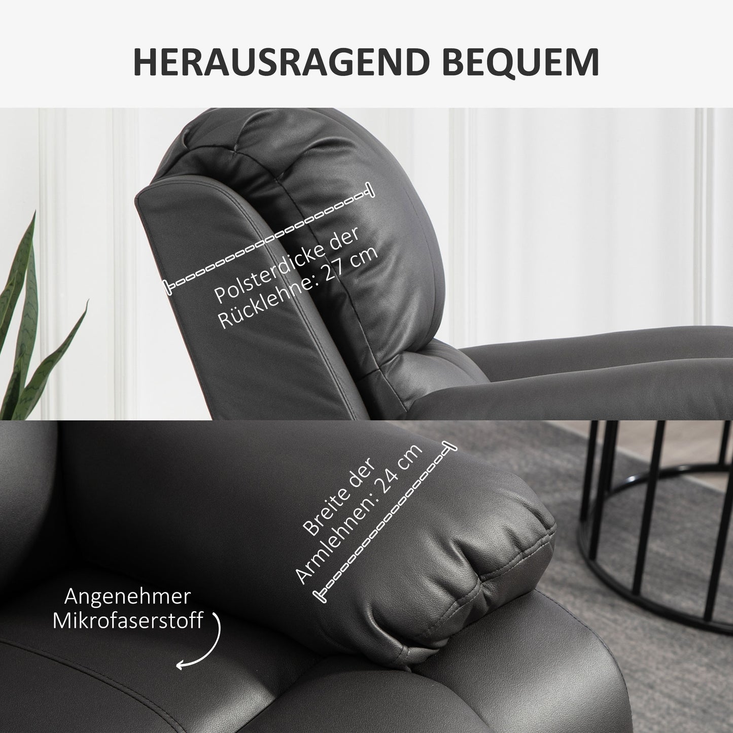 HOMCOM Relaxsessel, verstellbare Lehne & Fußstütze, drehbar, bis 150 kg, Stahlrahmen, 93x100x98cm, Schwarz