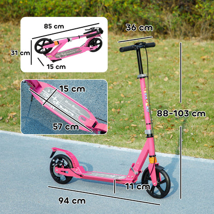 AIYAPLAY Roller Kinder Scooter mit verstellbaren Griffen klappbarer Kinderroller für Kinder 6-12 Jahre 94 x 36 x 88-103 cm Rosa