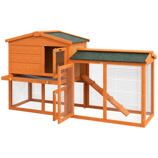PawHut Kleintierstall, Kleintierkäfig, Outdoor-Kaninchenstall, Freilaufgehege, winterfest, Massivholz, 150 x 45 x 85 cm, Orange