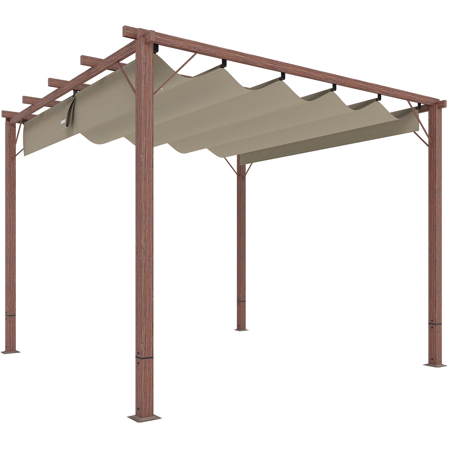 Outsunny 3 x 3 m Garten-Pergola, Verstellbares Terrassendach, Aluminium-Rahmen, UPF30+ Sonnenschutz, Naturholz