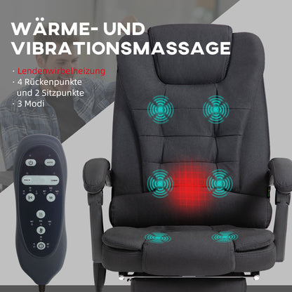 Vinsetto Bürostuhl med Massagefunktion, Ergonomischer Schreibtischstuhl med Liege- &amp; Wärmefunktion, höhenverstellbar, Schwarz