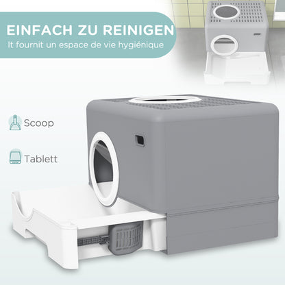 PawHut Katzentoilette Katzenklo, 2 Ausgänge, herausnehmbare Bodenwanne, 52 x 41 x 38, 5 cm, Grau