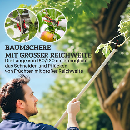 Outsunny 1,2 m Baumschere, Astscheren zum Schneiden, Gartenschneider mit Aluminiumgriff, Langstielige Gartenschere, Rot