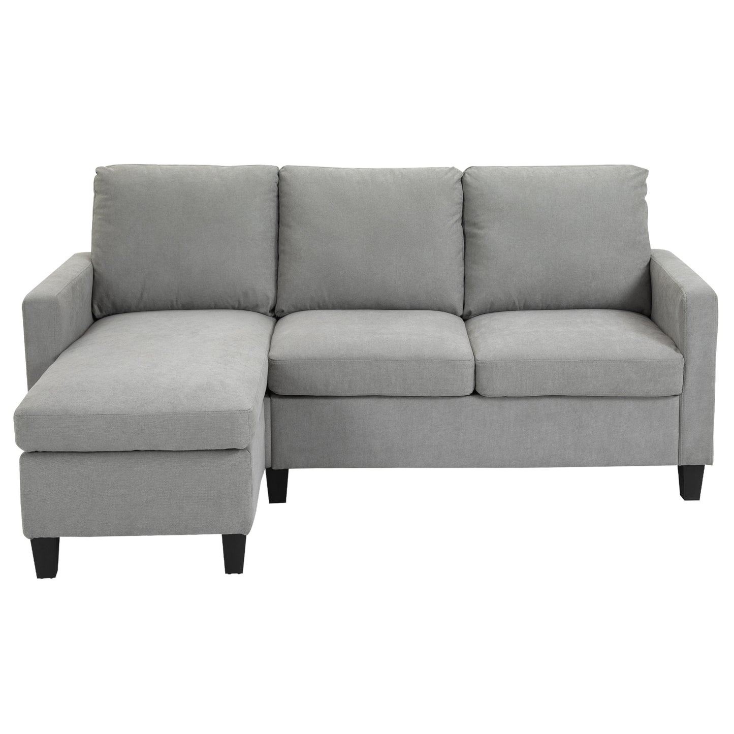 HOMCOM Ecksofa mit Schlaffunktion, 3-Sitzer-Sofa mit Bettkasten und Kissen, Eckcouch, L-Form Couch, Stoffbezug, Grau