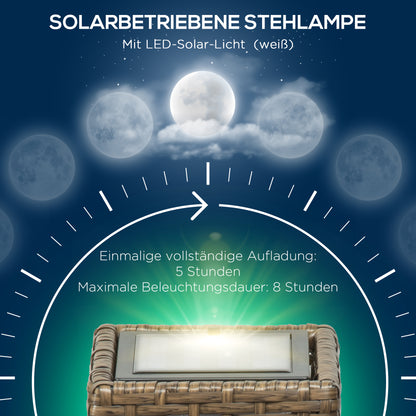 Outsunny Außenleuchte, Gartenlampe, Solarbetrieb, 8h Leuchtdauer, Einschaltautomatik, Rattanoptik, 15,5 x 15,5 x 46 cm