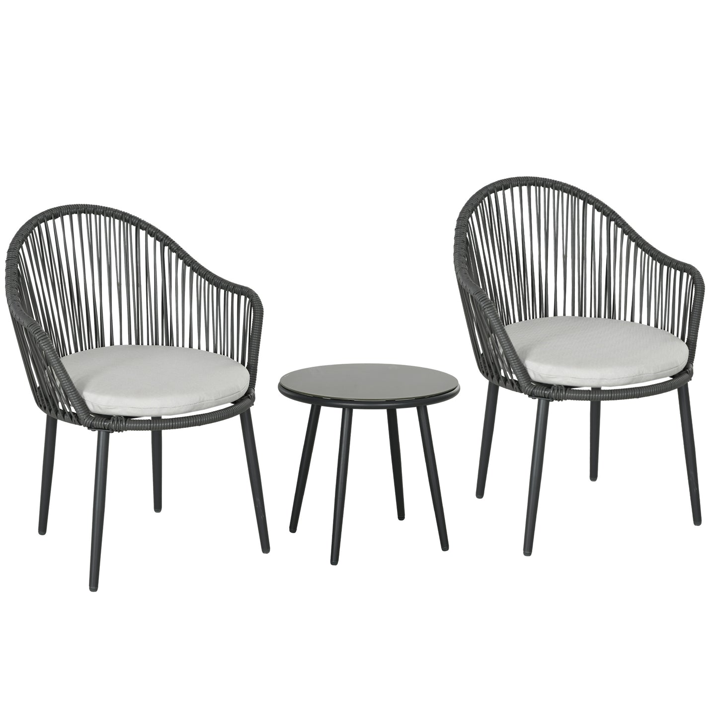 Outsunny Bistro-Set Rattan-Sofa-Set Terrassen-Set, 2 Stühle, 1 Tisch, wetterbeständig, 65 x 63 x 80 cm, Dunkelgrau + Hellgrau