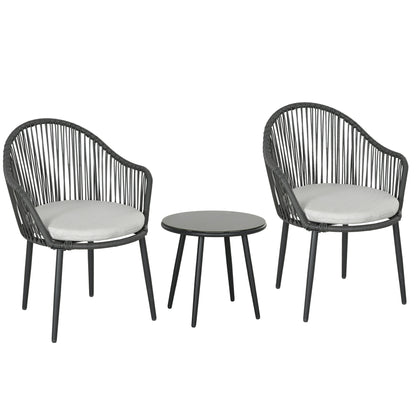 Outsunny Bistro-Set Rattan-Sofa-Set Terrassen-Set, 2 Stühle, 1 Tisch, wetterbeständig, 65 x 63 x 80 cm, Dunkelgrau + Hellgrau