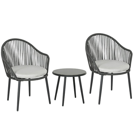Outsunny Bistro-Set Rattan-Sofa-Set Terrassen-Set, 2 Stühle, 1 Tisch, wetterbeständig, 65 x 63 x 80 cm, Dunkelgrau + Hellgrau