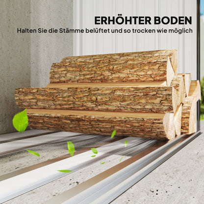 Outsunny Brennholzschuppen, Feuerholzunterstand, Stahl, erhöhter Boden, Schrägdach, 213 x 66,5 x 150 cm, Dunkelgrau