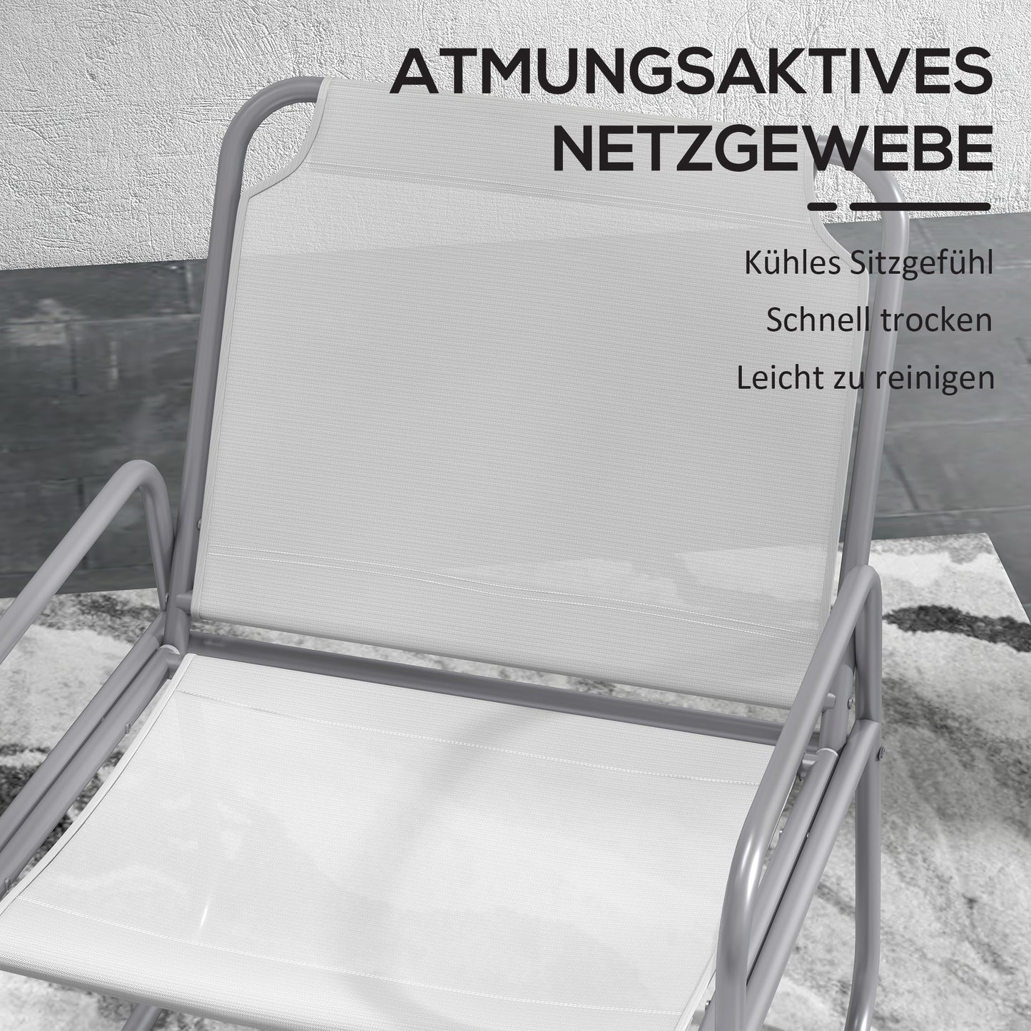 Outsunny 3-teiliges Gartenmöbelset, 2 Stühle mit atmungsaktivem Stoffbezug, 1 runder Tisch Ø60 cm, Hellgrau