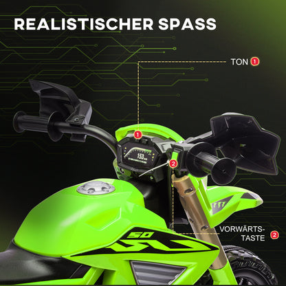 AIYAPLAY Elektro-Motorrad für Kinder, 6V Batterie-Antrieb, Stützräder, Hupe, Startgeräusch, 3-8 Jahre, Grün