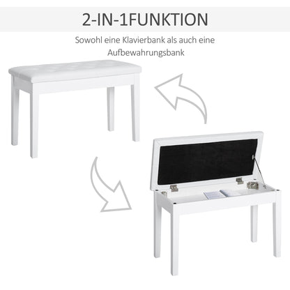 HOMCOM Klavierhocker, Klavierbank mit Verstecktem Stauraum, Klavierstuhl mit Kunstleder Kissen, Pianobank, Massivholz Keyboardbank für Piano, Keyboard, 76 x 36 x 50 cm, Weiß