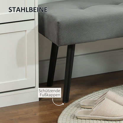 HOMCOM Sitzbank Polsterbank mit Cordbezug, Bettbank mit Metallbeine, Schuhbank 100 x 36 x 45 cm Grau