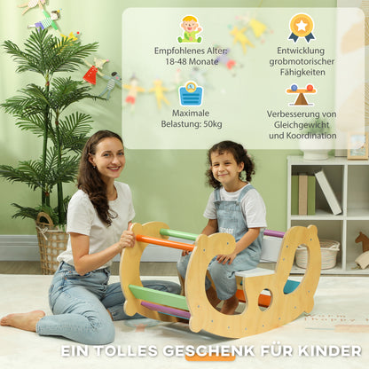 AIYAPLAY Klettergerüst und Schaukel, 2-in-1, Kiefernholz, 91x41x48 cm, für Kinder 18-48 Monate