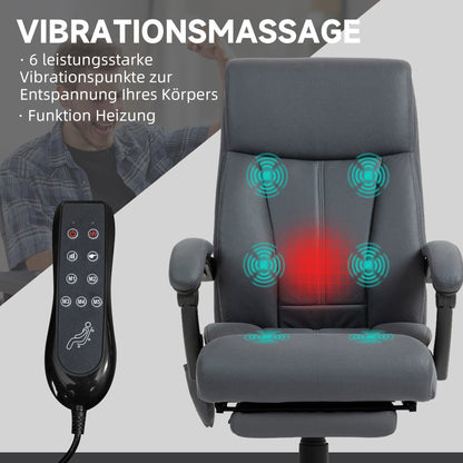 Vinsetto Bürostuhl mit Massagefunktion & Heizfunktion, Fußstütze, bis 120 kg, Dunkelgrau
